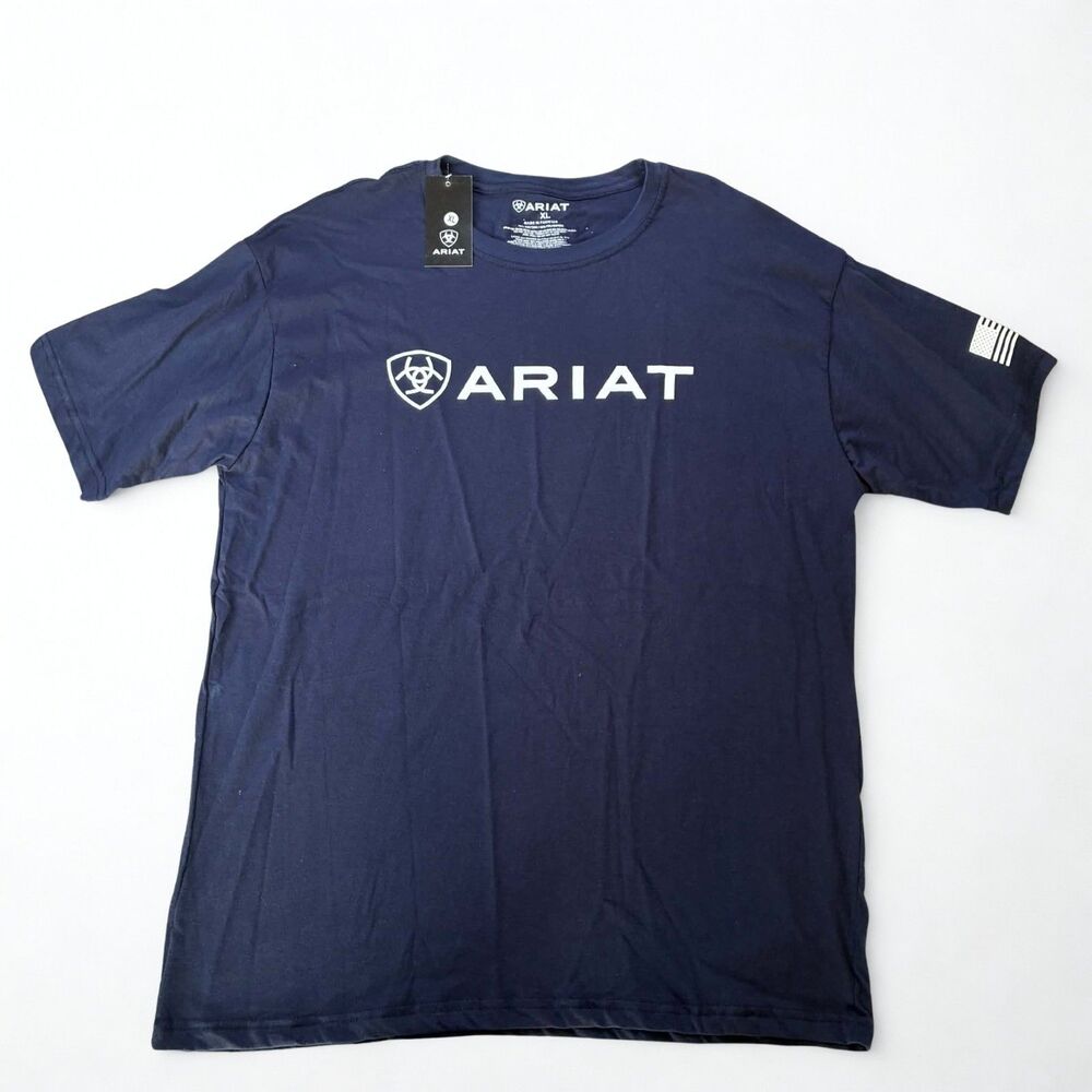 Ariat T Shirt Mens XL Navy Blue Logo American Flag Western Graphic Tee NWT